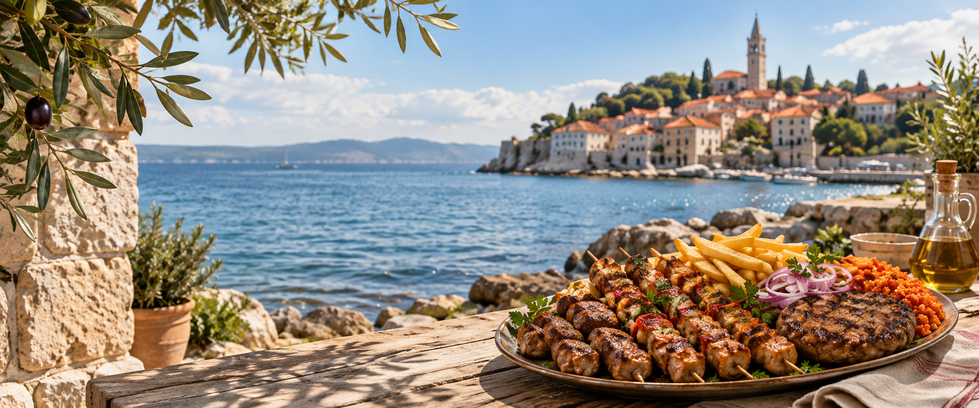 Kroatische Küste mit traditionellen Grillspezialitäten