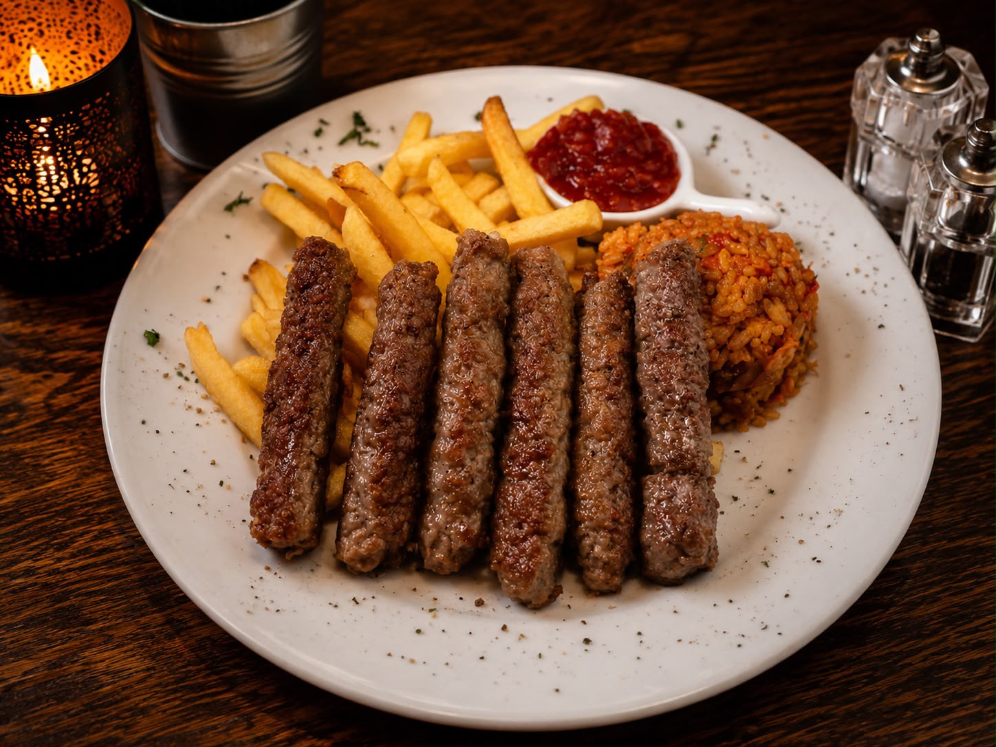 Cevapcici mit Beilagen